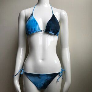 Billabong Swim Blue Tie Dye Reversible to solid blue Triangle padded bikini